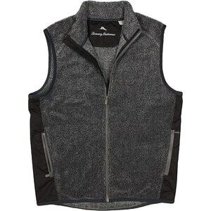 Tommy Bahama Men's Big & Tall 3XB Coal Cascade Cozy Plush Full Zip Vest Pockets